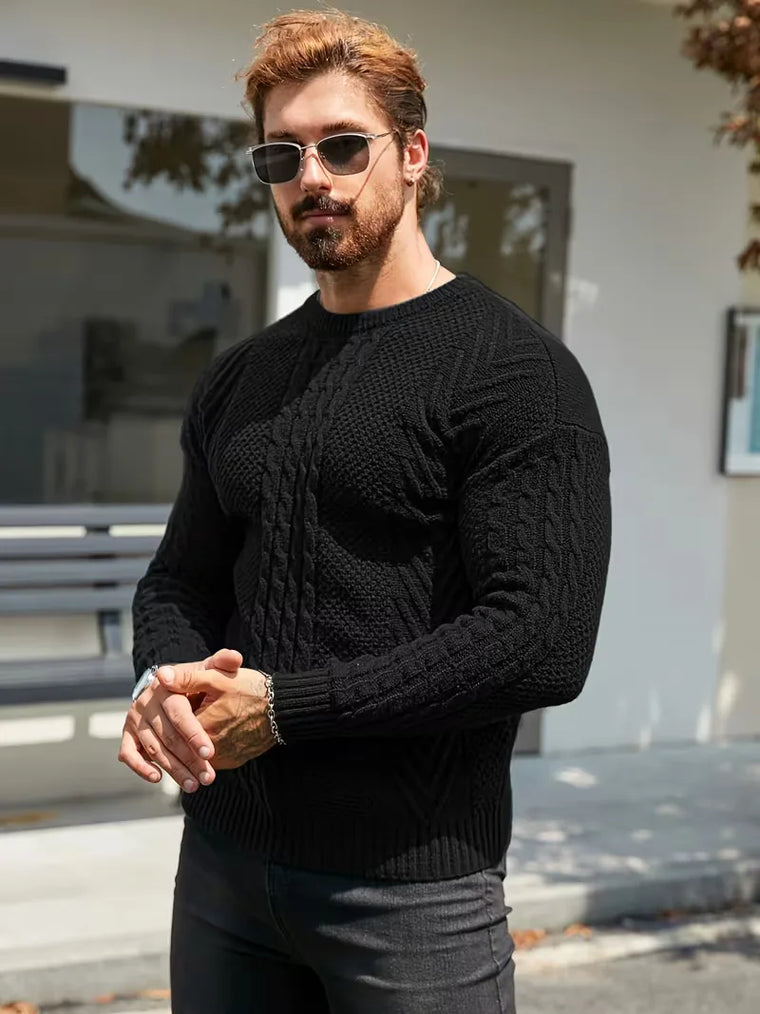 Slim fit crew neck trui met kabelpatroon
