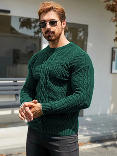 Slim fit crew neck trui met kabelpatroon