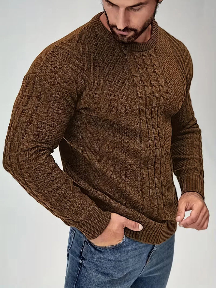 Slim fit crew neck trui met kabelpatroon