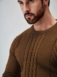 Slim fit crew neck trui met kabelpatroon