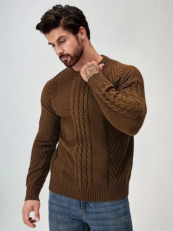 Slim fit crew neck trui met kabelpatroon
