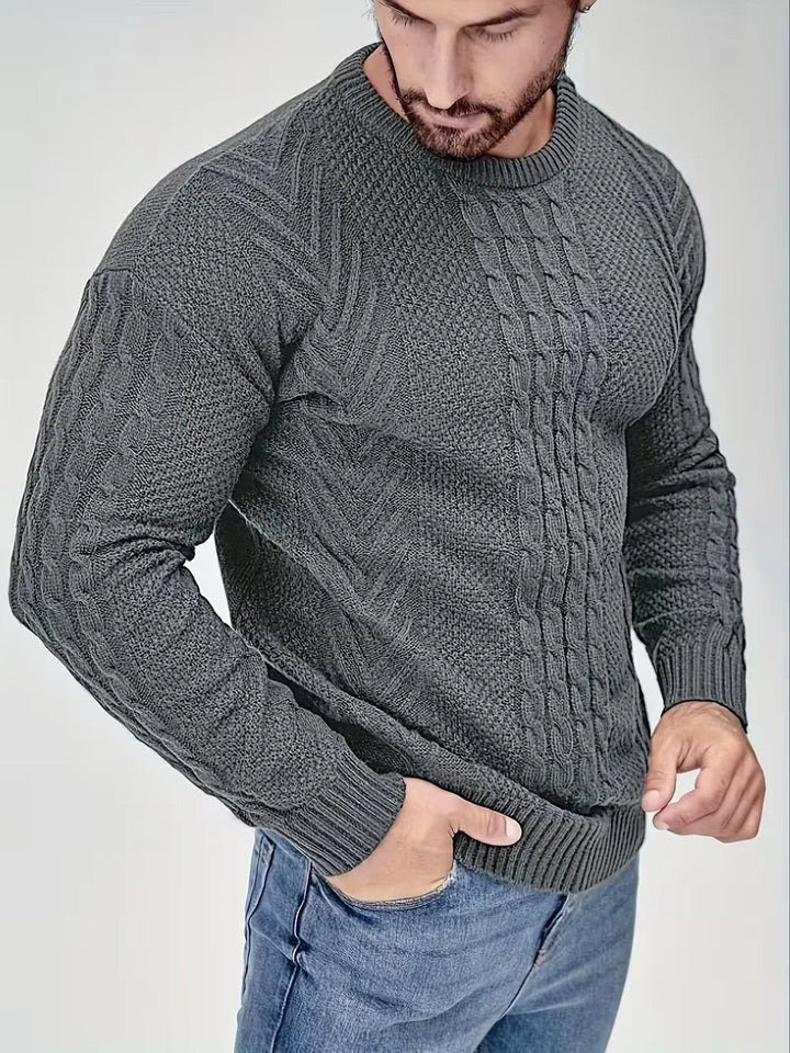 Slim fit crew neck trui met kabelpatroon