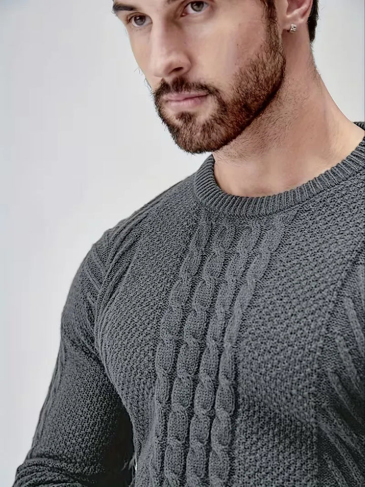 Slim fit crew neck trui met kabelpatroon