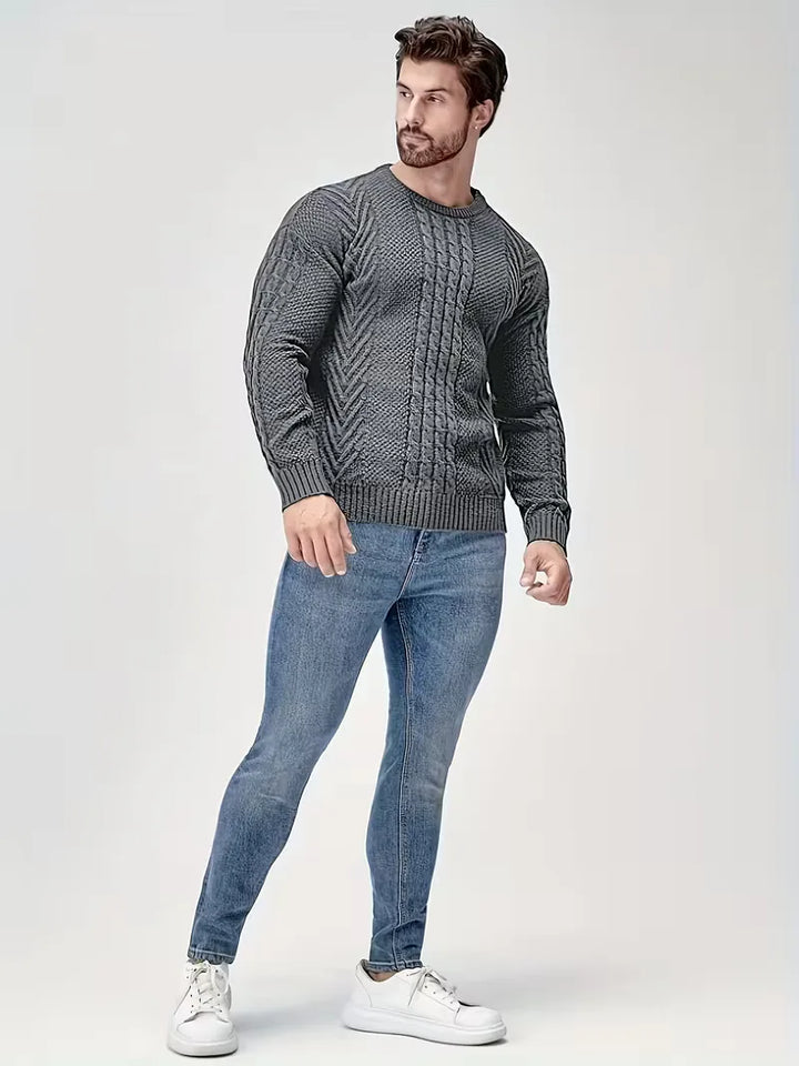 Slim fit crew neck trui met kabelpatroon