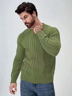 Slim fit crew neck trui met kabelpatroon