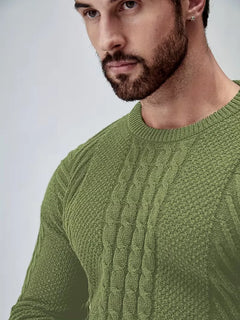 Slim fit crew neck trui met kabelpatroon