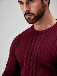 Slim fit crew neck trui met kabelpatroon