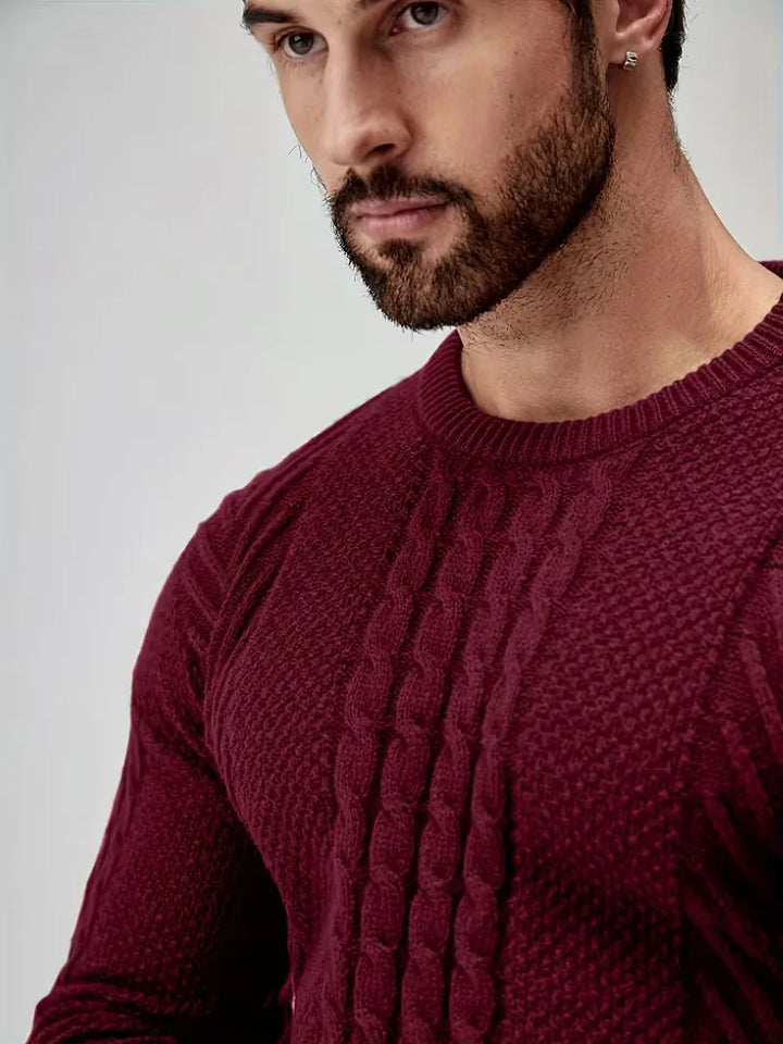 Slim fit crew neck trui met kabelpatroon