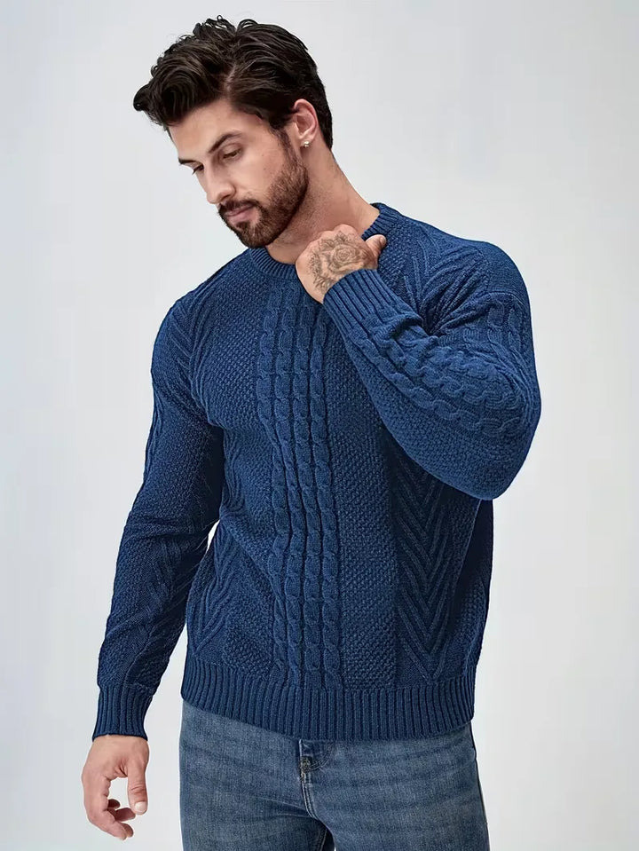 Slim fit crew neck trui met kabelpatroon