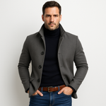 Slim fit jas met opstaande kraag en knopen