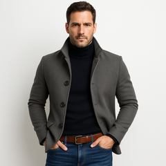 Slim fit jas met opstaande kraag en knopen
