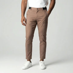 Slim fit lichtbruine stretch broek met elastische tailleband