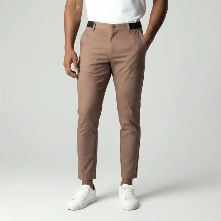 Slim fit lichtbruine stretch broek met elastische tailleband