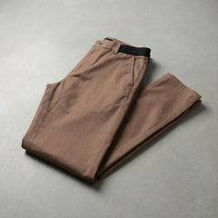 Slim fit lichtbruine stretch broek met elastische tailleband