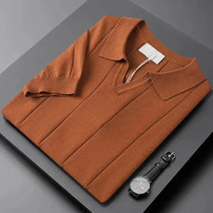 Slim fit polo met korte mouwen en verticale ribbels