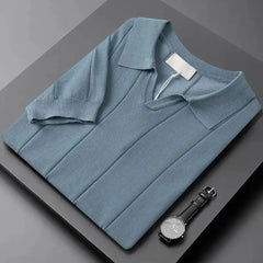 Slim fit polo met korte mouwen en verticale ribbels