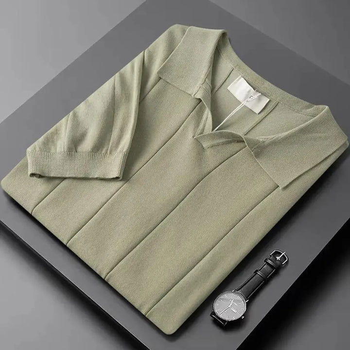 Slim fit polo met korte mouwen en verticale ribbels