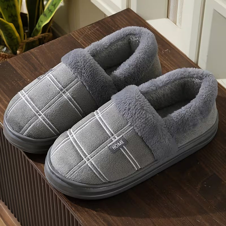 Slippers met geruit patroon en pluche voering