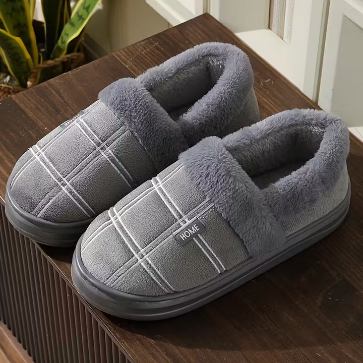 Slippers met geruit patroon en pluche voering