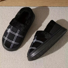 Slippers met geruit patroon en pluche voering