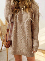 Trui jurk met kabelpatroon en ribbelafwerking