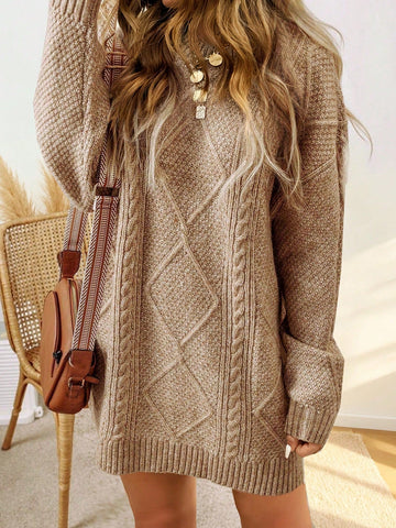 Trui jurk met kabelpatroon en ribbelafwerking