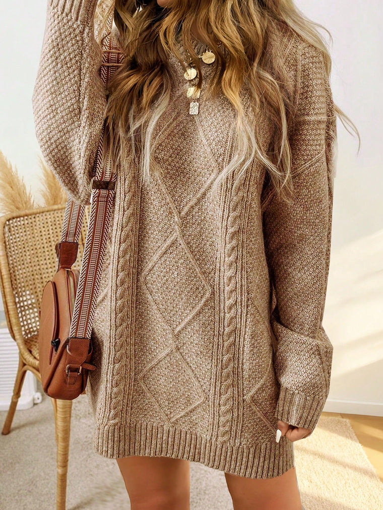 Trui jurk met kabelpatroon en ribbelafwerking