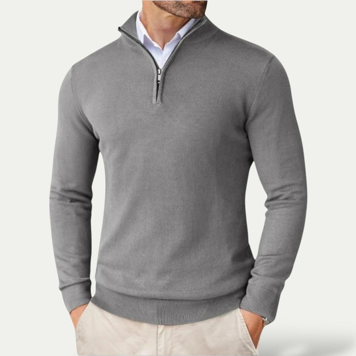 Trui van kasjmier met halve rits en slim fit