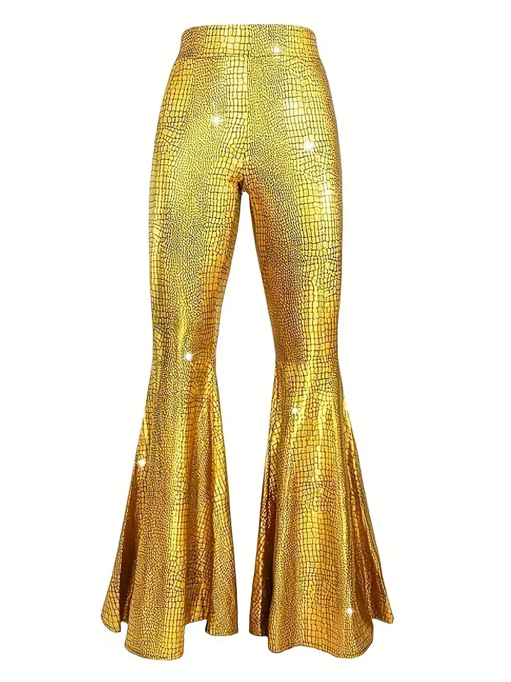 Wijdere broek met holografische afwerking