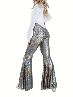 Wijdere broek met holografische afwerking