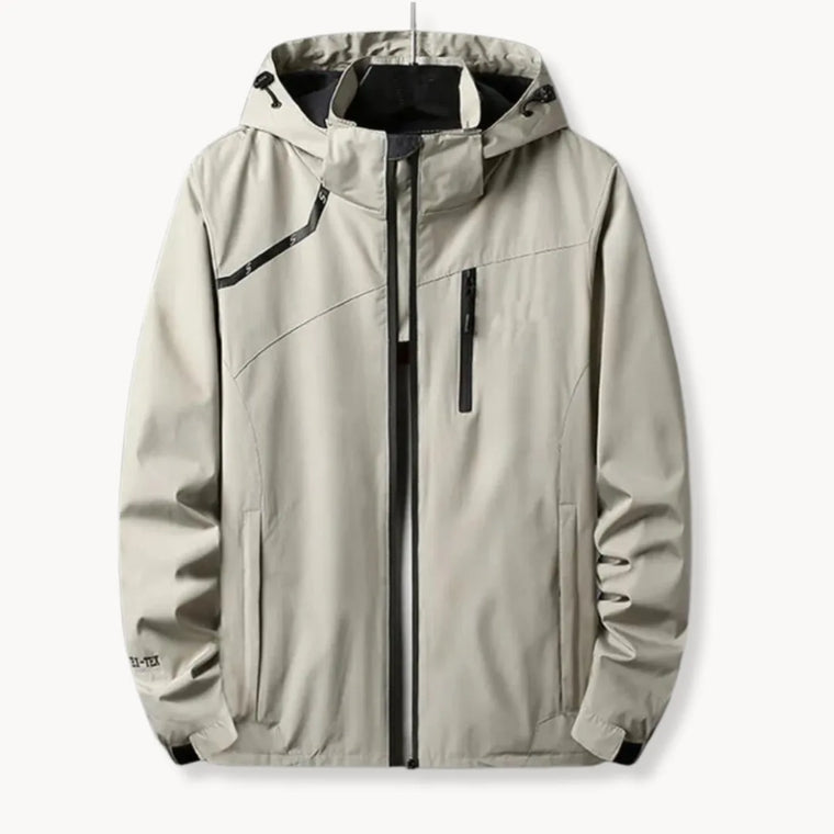 Windbreaker jas met capuchon en borstzak met rits