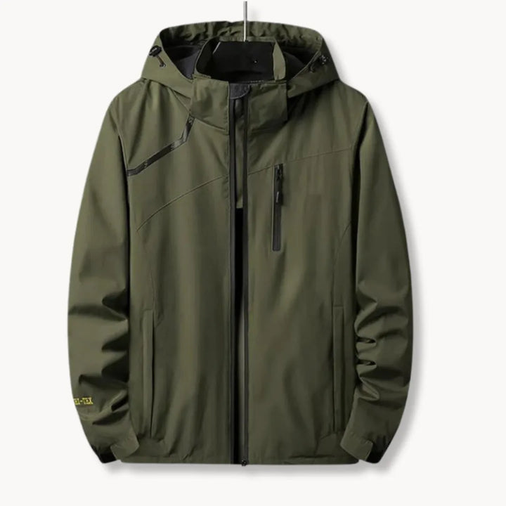 Windbreaker jas met capuchon en borstzak met rits