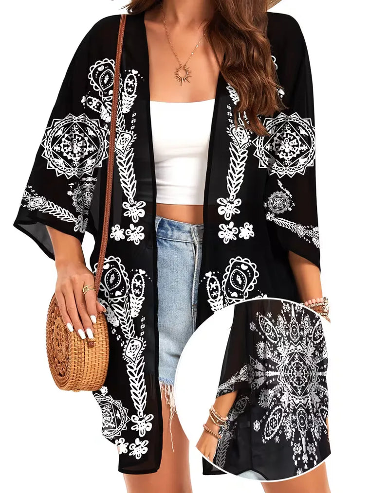 Chiffon kimono met bloemenprint