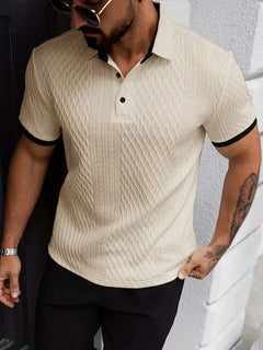 Polo met V-neck en jacquard patroon