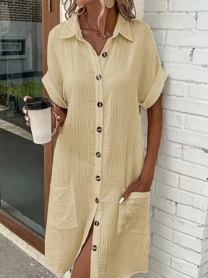 Overhemdjurk met V-neck en korte mouwen