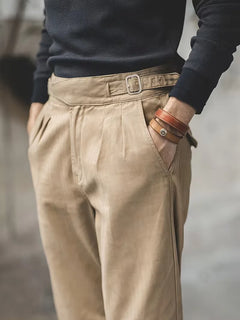Khaki pantalon met hoge taille