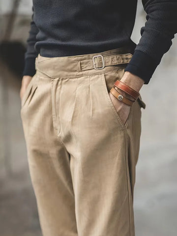 Khaki pantalon met hoge taille