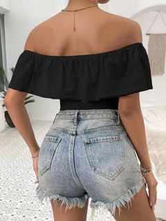 Bodysuit met off-shoulder en ruffles