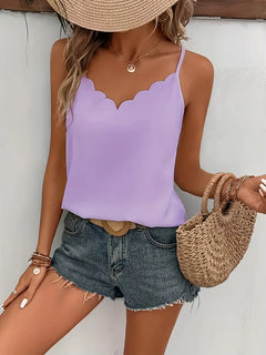Tanktop met V-hals en scallop trim