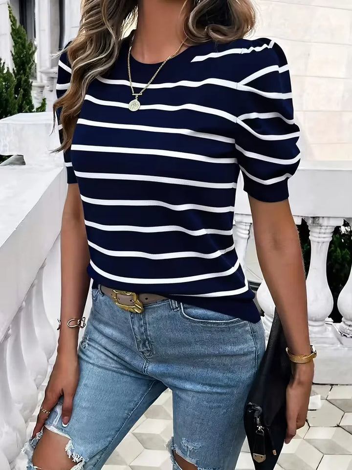T-shirt dames met strepen en puffed sleeves