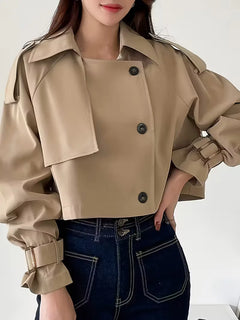 Cropped trenchcoat met dubbele knopen