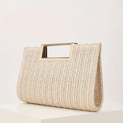 Woven clutch met vierkante handgreep