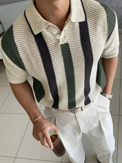 Polo met V-neck en korte mouw