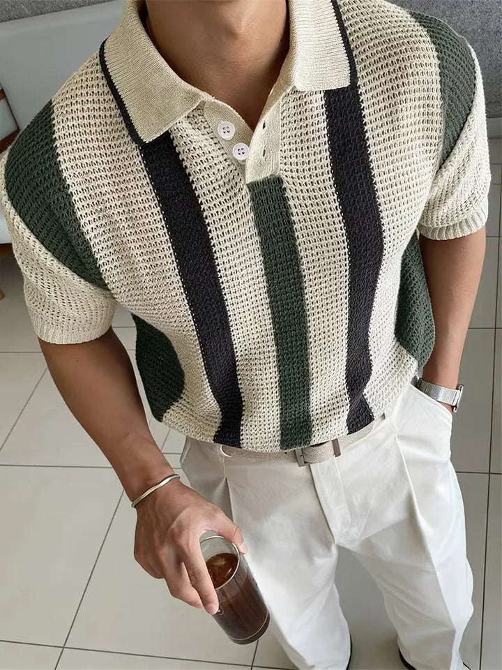 Polo met V-neck en korte mouw