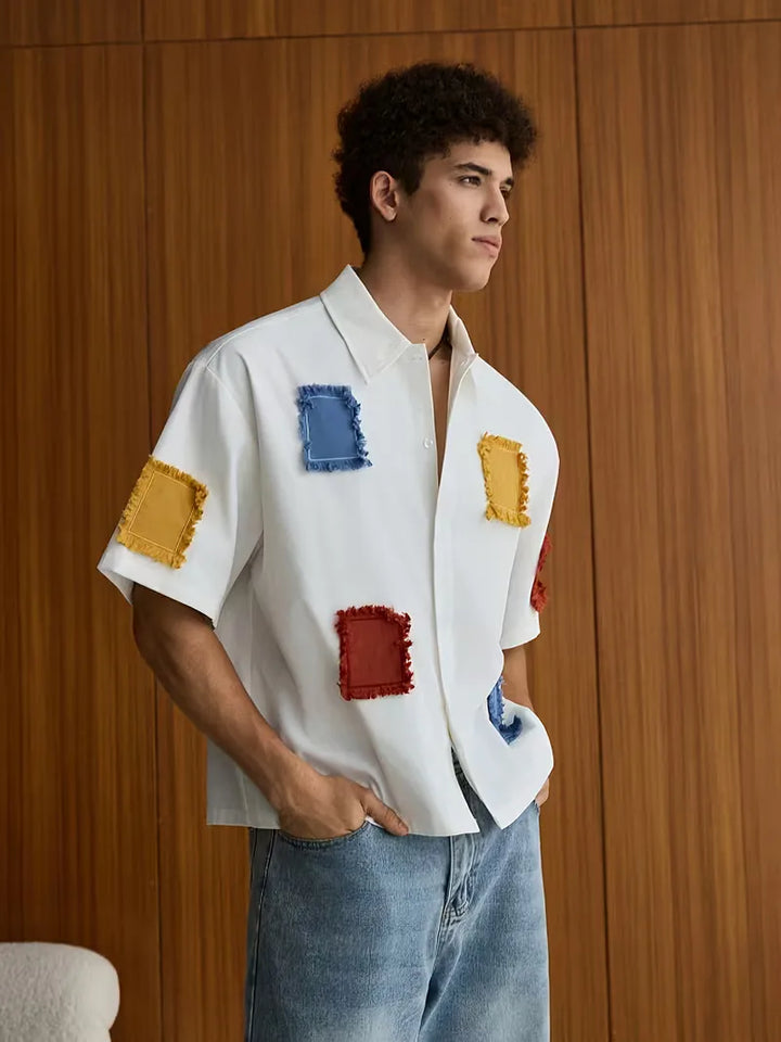 Korte mouw overhemd met patchwork