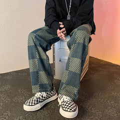 Arjen | Geruite Baggy Denim Broek voor Mannen in de kleur Blauw voor heren in Heritage stijl geschikt voor alle seizoenen.