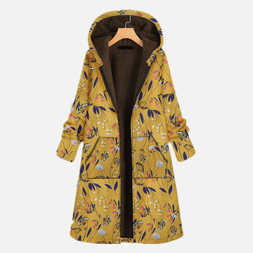ASIYA | Lange damesjas met capuchon in de kleur Geel voor dames in stijl ideaal voor de herfst.