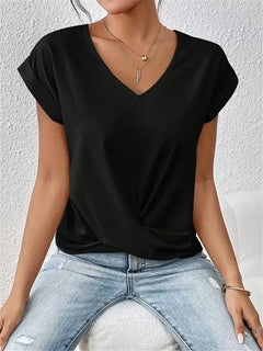 V-hals T-shirt met draped front