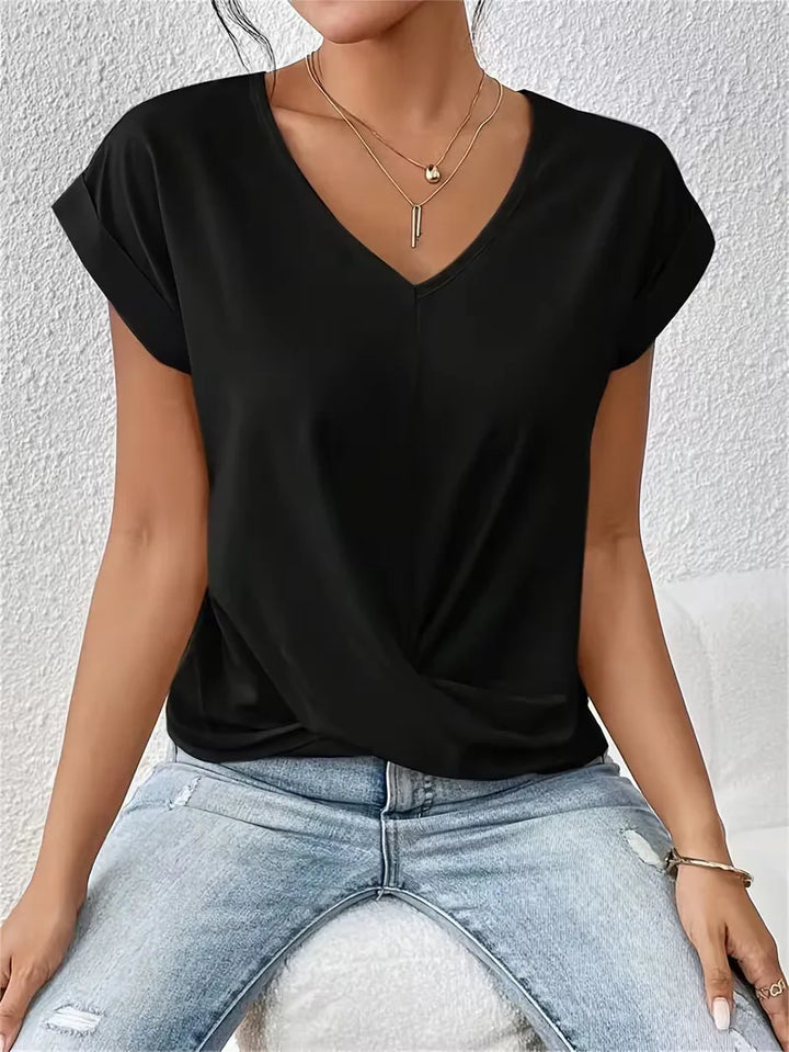 V-hals T-shirt met draped front