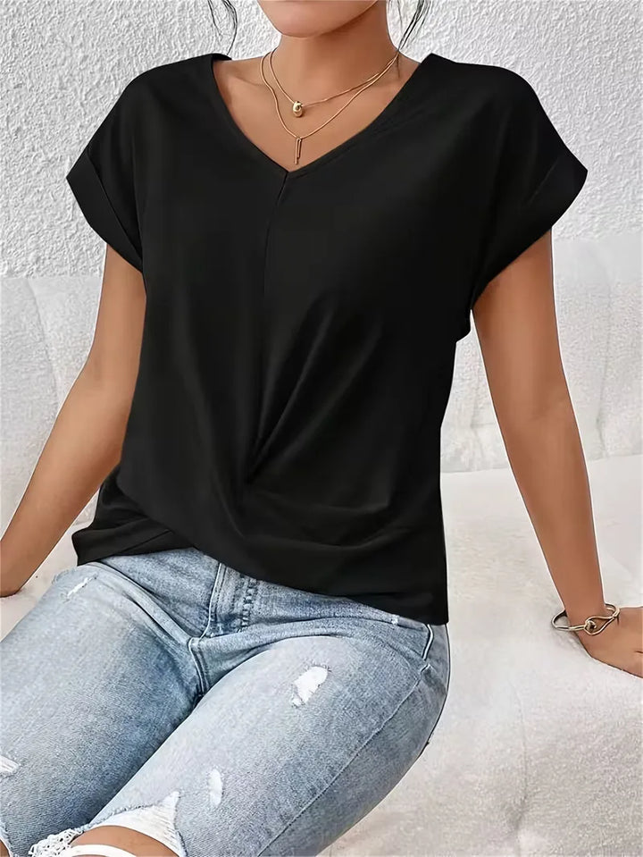 V-hals T-shirt met draped front